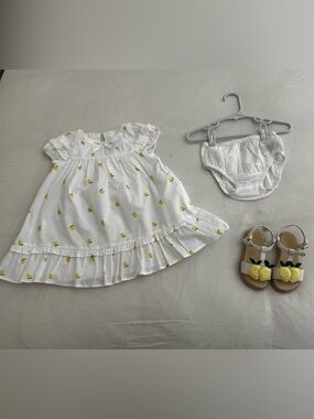 🍋 Janie and Jack White Espadrille Dress and Sandal Set Lemon theme